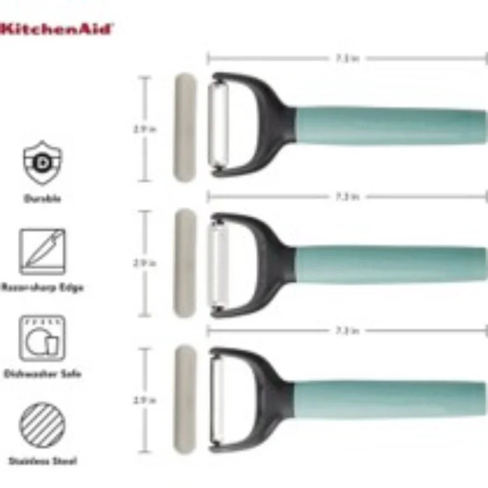 KitchenAid Kitchen Aid 3-piece Peeler Set + Protective Covers Aqua Sky Blue NWT